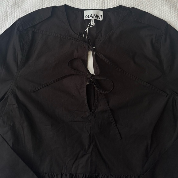 NWT💕 GANNI Cotton Poplin Tie String Peplum Blouse Top - SZ 34 (XS) - Picture 3 of 7